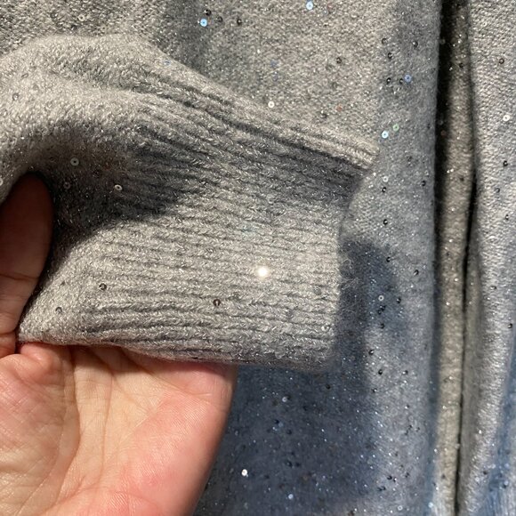 NWT LOFT V-Neck Silver Sequin Gray Sweater - Picture 3 of 6